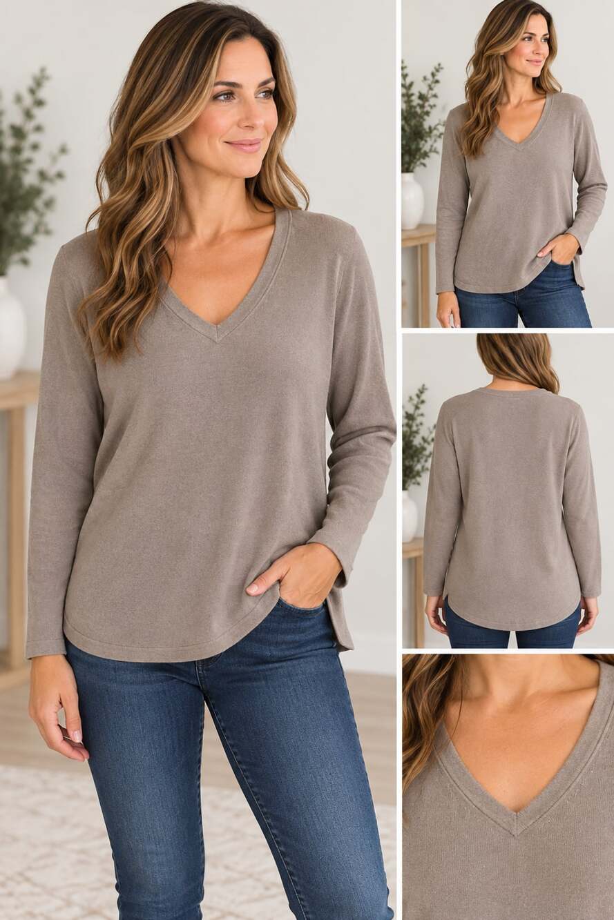 J.Jill Long-Sleeve V-Neck Sweater Size L Mocha Brown